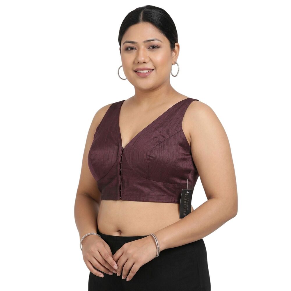 Maroon Sleeveless V-Neck Saree Blouse FIGURE'S DESIGNER